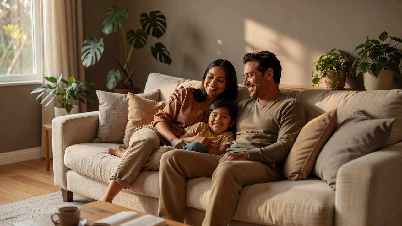 Familia socia de ComuniRed Plus en su sala